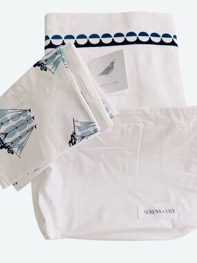 NIP RARE Serena and Lily Twin Blue Oceanside Cotton Sateen Sheet Set